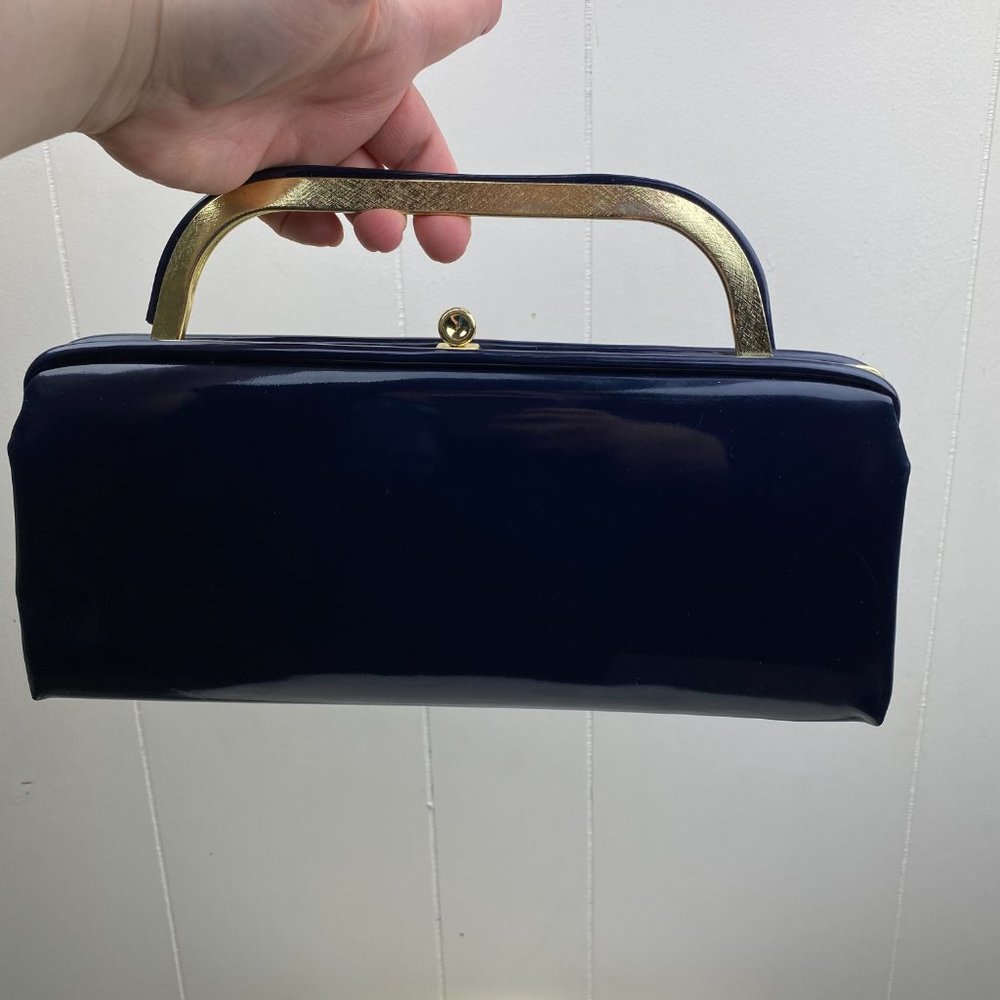 Vintage Faux Patent Leather Clutch Handle Bag - Picture 6 of 9